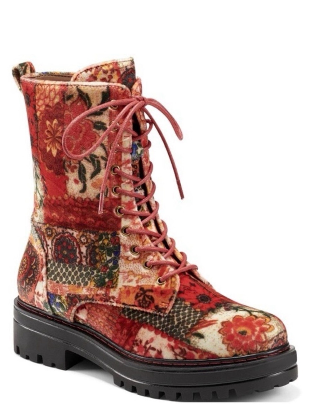 Aerosoles Aware x Laura Ashley Shelton Quilted Combat Boot Red Velvet Floral